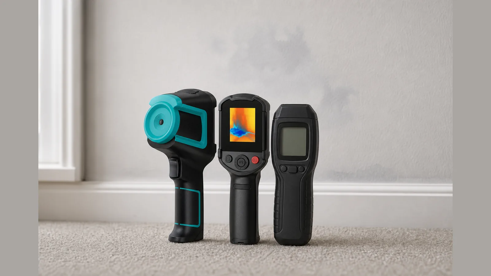Thermal camera and moisture meter compared for investigating a cool wall patch